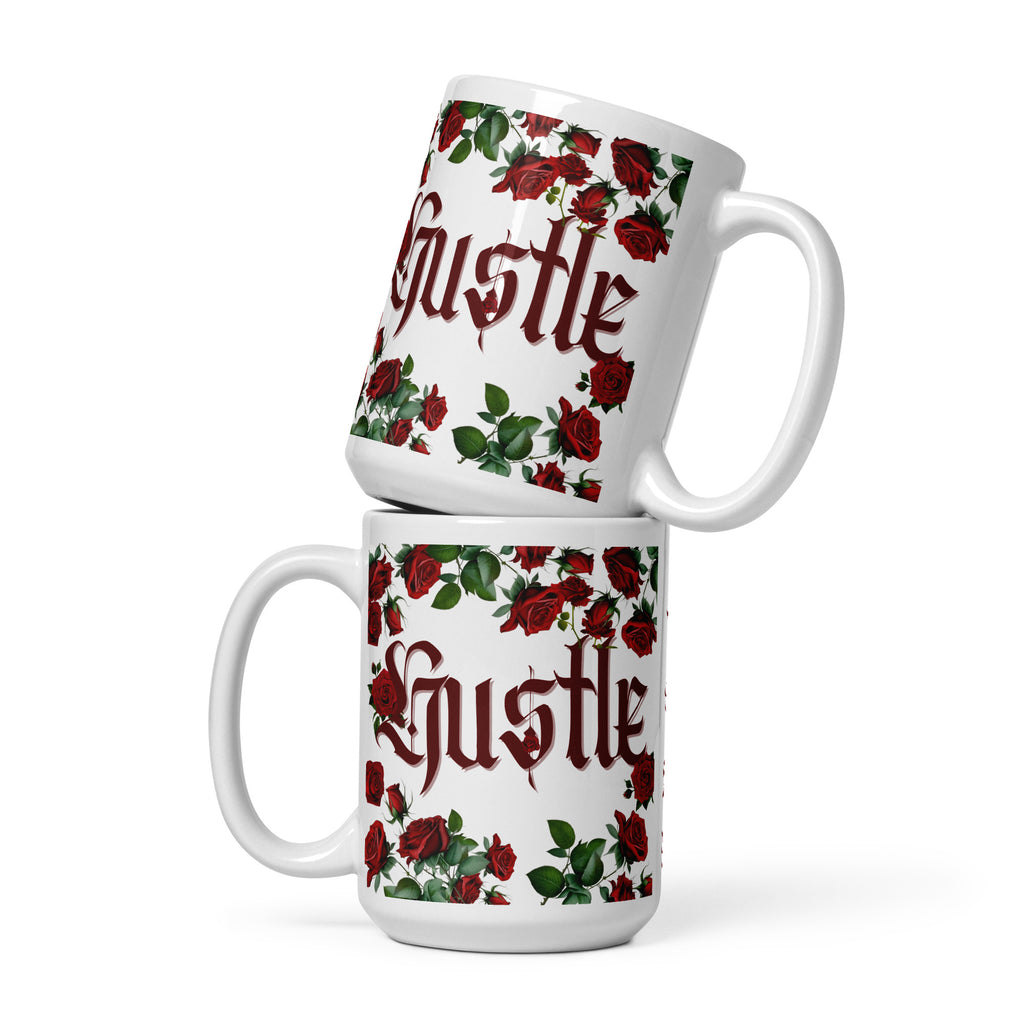 HUSTLE- White glossy mug